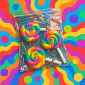 Colorful Swirl Lollipop Necklace and Earrings Set